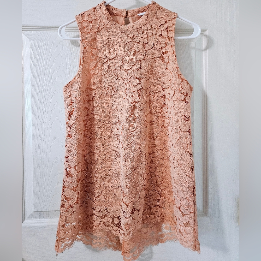 NWT Rose + Olive Peach Lace Top